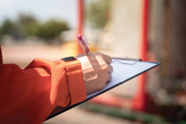 Person holding clip board